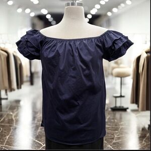 Ted Baker Navy Elleh Off-the-Shoulder Ruffle Sleeve Bardot Top